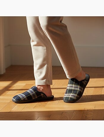 Ozabi pantoufles mules homme fabriquées en espagne, tige jacquard écossais