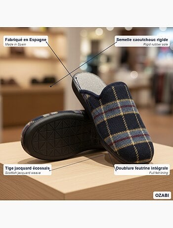 Ozabi pantoufles mules homme fabriquées en espagne, tige jacquard écossais