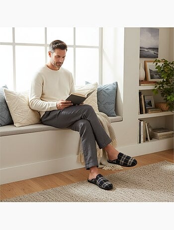 Ozabi pantoufles mules homme fabriquées en espagne, tige jacquard écossais