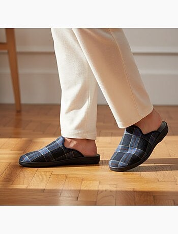 Ozabi pantoufles mules homme fabriquées en espagne, tige jacquard écossais