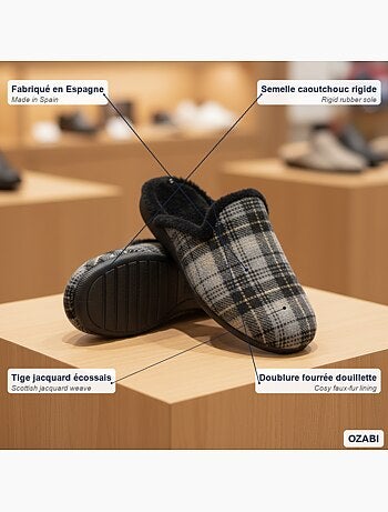 Ozabi pantoufles mules homme fabriquées en espagne, tige jacquard écossais