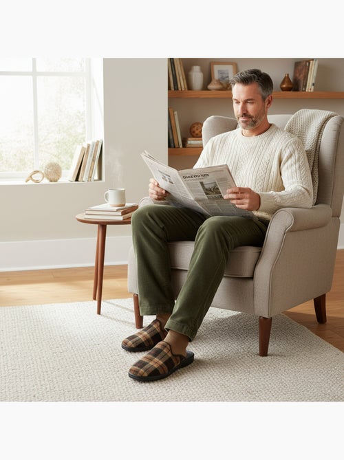 Ozabi pantoufles mules homme fabriquées en espagne, tige jacquard écossais - Kiabi Ozabi pantoufles mules homme fabriquées en espagne, tige jacquard écossais - Kiabi