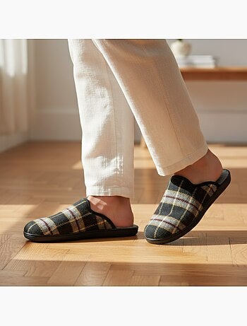 Ozabi pantoufles mules homme fabriquées en espagne, tige jacquard écossais