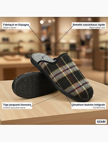 Ozabi pantoufles mules homme fabriquées en espagne, tige jacquard écossais