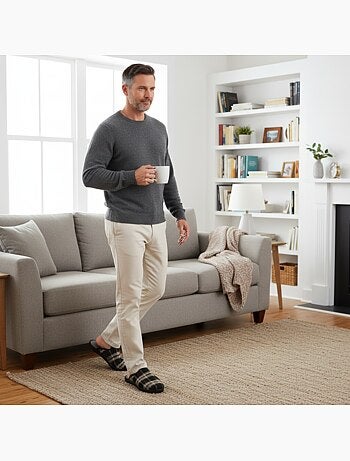 Ozabi pantoufles mules homme fabriquées en espagne, tige jacquard écossais