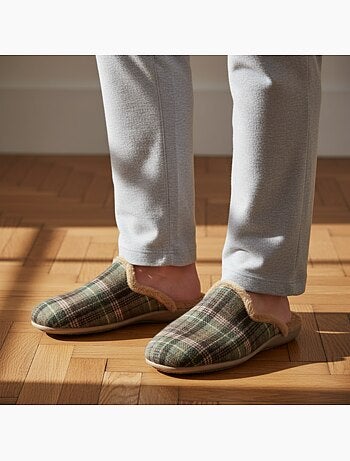 Ozabi pantoufles mules homme fabriquées en espagne, tige jacquard écossais