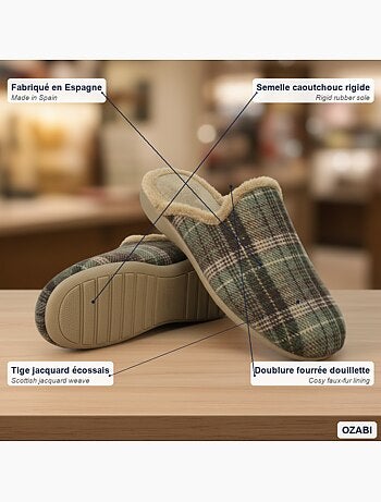 Ozabi pantoufles mules homme fabriquées en espagne, tige jacquard écossais