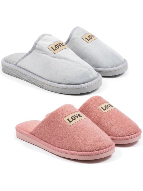 Ozabi pantoufles ouvertes femme, pack de 2 paires, plaquette love - Kiabi