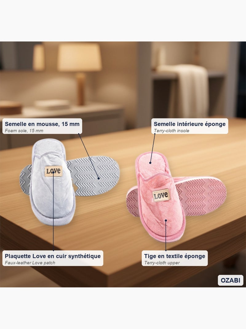 Ozabi pantoufles ouvertes femme, pack de 2 paires, plaquette love Gris - Kiabi