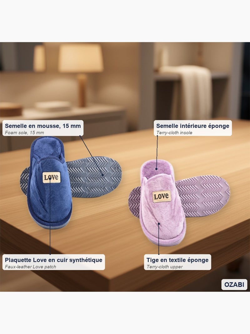 Ozabi pantoufles ouvertes femme, pack de 2 paires, plaquette love Mauve - Kiabi