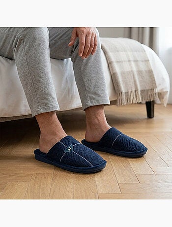 Ozabi pantoufles ouvertes homme antidérapantes côtelé velours broderie