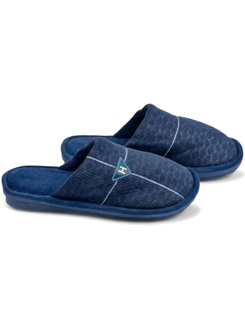 Ozabi pantoufles ouvertes homme antidérapantes côtelé velours broderie Bleu marine - Kiabi