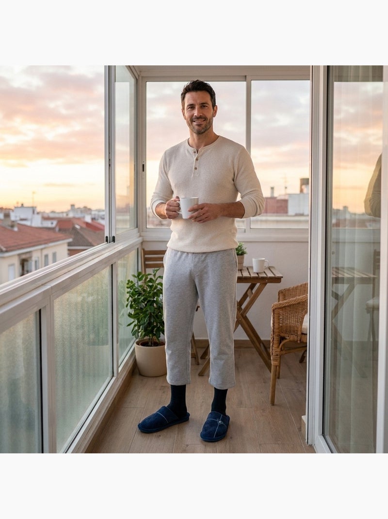 Ozabi pantoufles ouvertes homme antidérapantes côtelé velours broderie Bleu marine - Kiabi