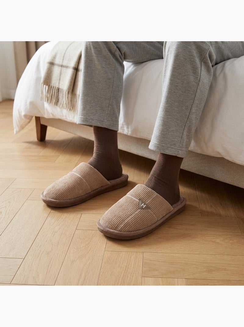 Ozabi pantoufles ouvertes homme antidérapantes côtelé velours broderie Taupe - Kiabi