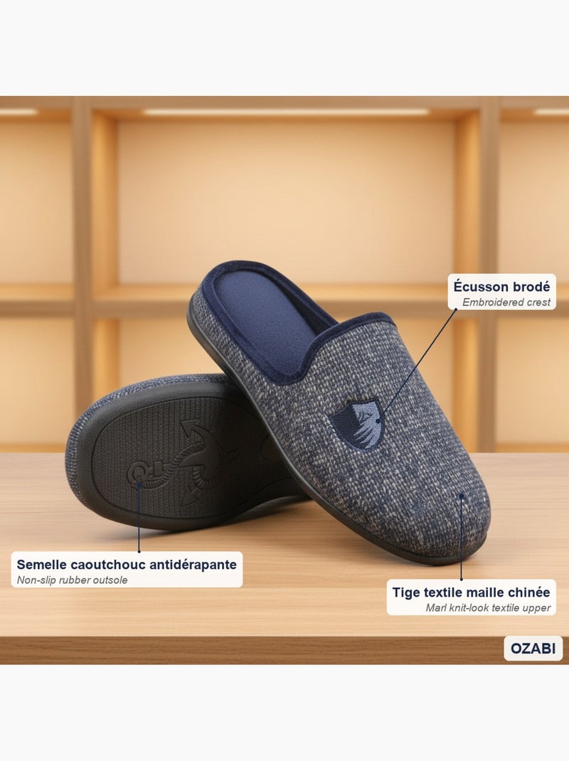 Ozabi pantoufles ouvertes homme antidérapantes, pied de poule ou patch brodé Bleu marine - Kiabi