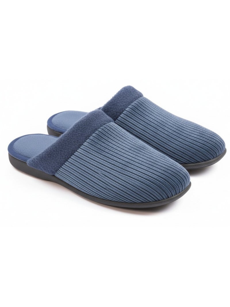 Ozabi pantoufles ouvertes homme, côtelé aspect velours, semelle antidérapante Bleu marine - Kiabi