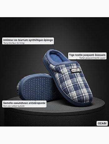 Ozabi pantoufles ouvertes homme, jacquard écossais, semelle antidérapante
