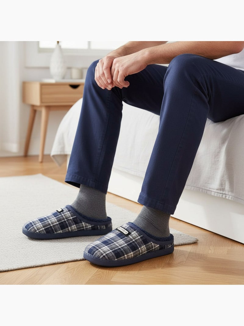 Ozabi pantoufles ouvertes homme, jacquard écossais, semelle antidérapante Bleu marine - Kiabi