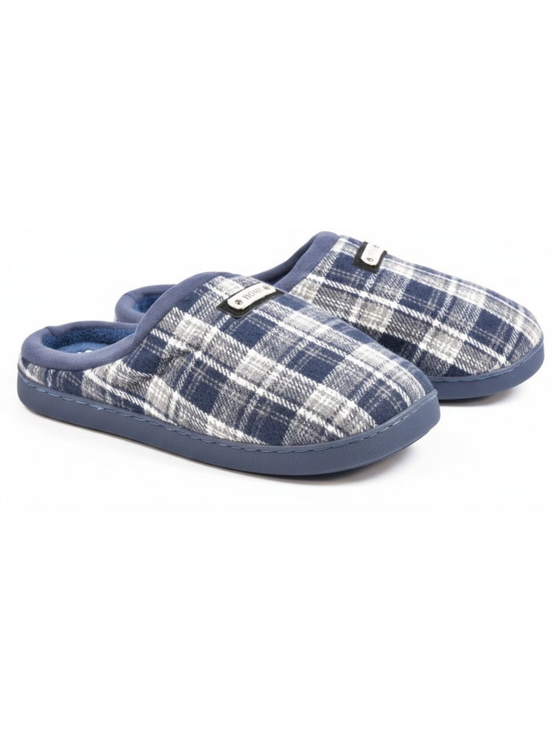 Ozabi pantoufles ouvertes homme, jacquard écossais, semelle antidérapante Bleu marine - Kiabi