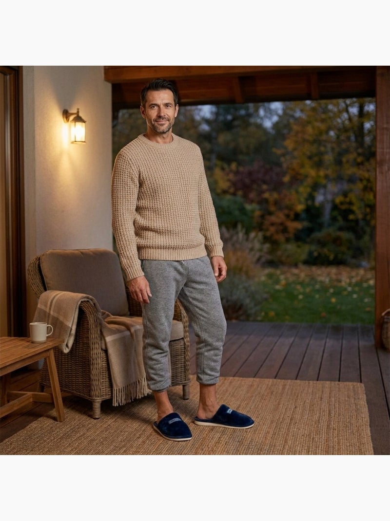 Ozabi pantoufles ouvertes homme, message humoristique, semelle antidérapante Bleu marine - Kiabi