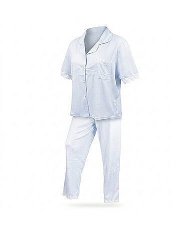 OZABI Pyjama Femme Long Boutonné Dentelle Tissu Ultra Léger