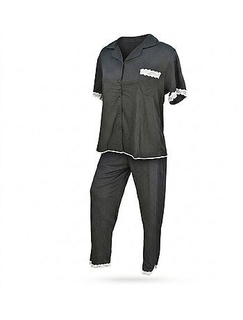 OZABI Pyjama Femme Long Boutonné Dentelle Tissu Ultra Léger