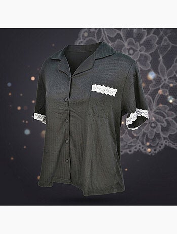 OZABI Pyjama Femme Long Boutonné Dentelle Tissu Ultra Léger