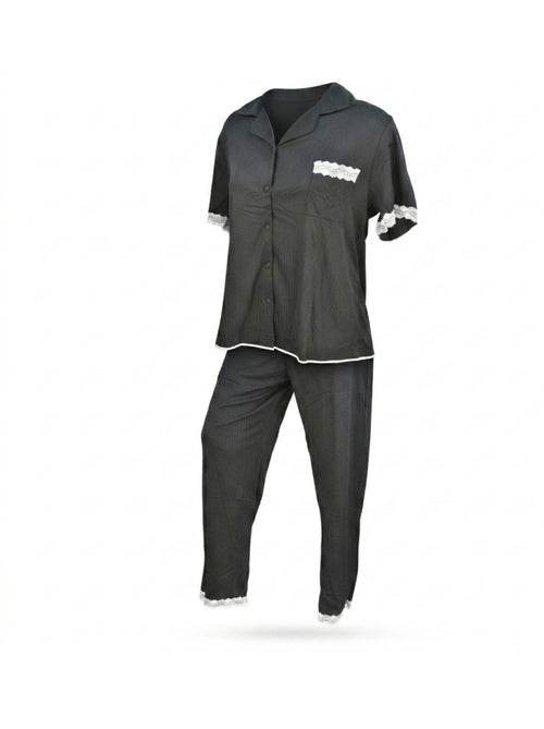 OZABI Pyjama Femme Long Boutonné Dentelle Tissu Ultra Léger - Kiabi OZABI Pyjama Femme Long Boutonné Dentelle Tissu Ultra Léger - Kiabi