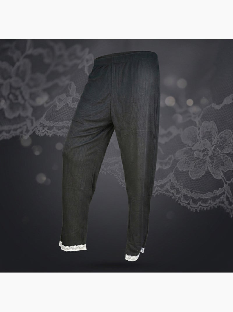 OZABI Pyjama Femme Long Boutonné Dentelle Tissu Ultra Léger Noir - Kiabi