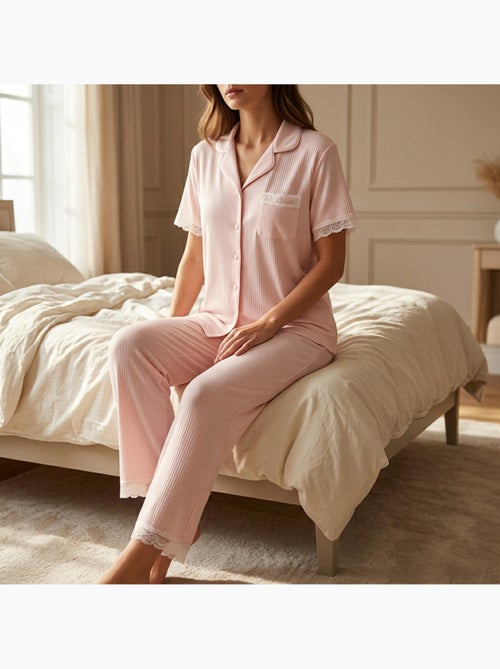 OZABI Pyjama Femme Long Boutonné Dentelle Tissu Ultra Léger - Kiabi OZABI Pyjama Femme Long Boutonné Dentelle Tissu Ultra Léger - Kiabi