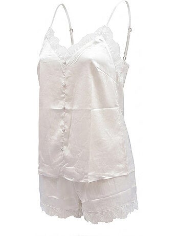Ozabi pyjama femme satiné débardeur col v dentelle effet soie short
