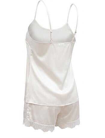 Ozabi pyjama femme satiné débardeur col v dentelle effet soie short