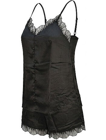 Ozabi pyjama femme satiné débardeur col v dentelle effet soie short
