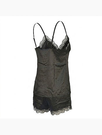 Ozabi pyjama femme satiné débardeur col v dentelle effet soie short