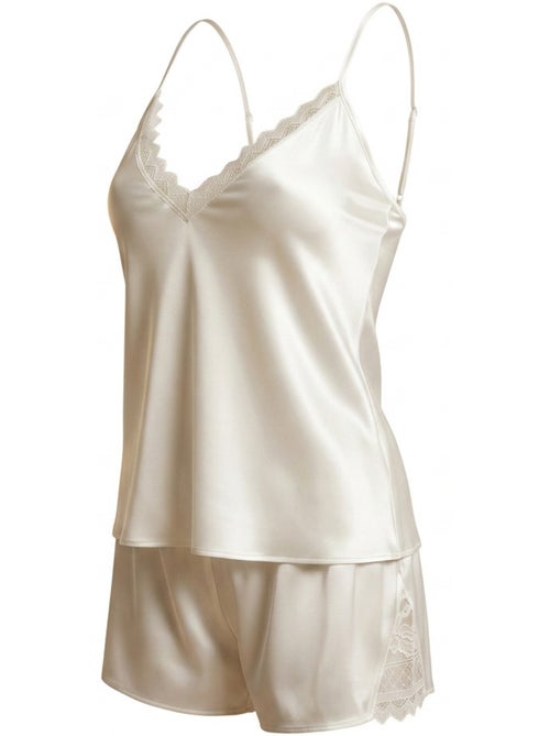 OZABI Pyjama Femme Satiné Débardeur Dentelle Col V Toucher Soie - Kiabi OZABI Pyjama Femme Satiné Débardeur Dentelle Col V Toucher Soie - Kiabi