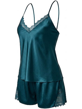 OZABI Pyjama Femme Satiné Débardeur Dentelle Col V Toucher Soie