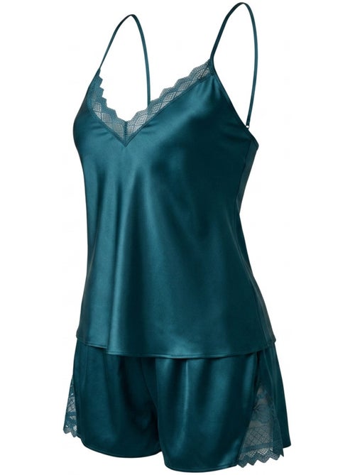 OZABI Pyjama Femme Satiné Débardeur Dentelle Col V Toucher Soie - Kiabi OZABI Pyjama Femme Satiné Débardeur Dentelle Col V Toucher Soie - Kiabi