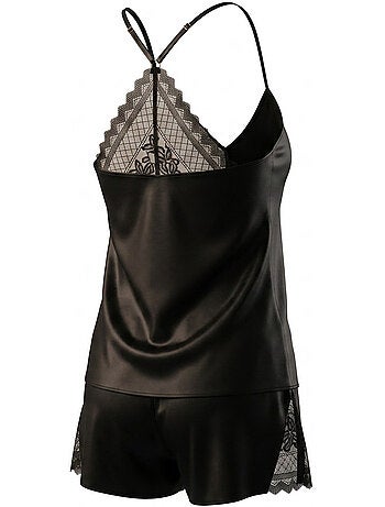 OZABI Pyjama Femme Satiné Débardeur Dentelle Col V Toucher Soie