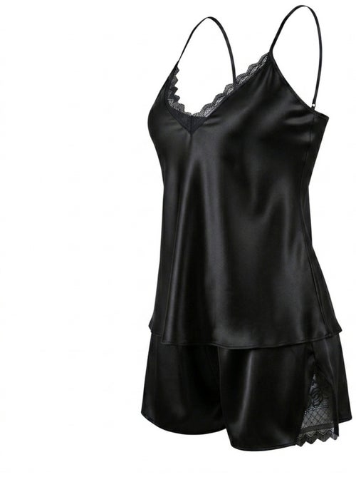 OZABI Pyjama Femme Satiné Débardeur Dentelle Col V Toucher Soie - Kiabi OZABI Pyjama Femme Satiné Débardeur Dentelle Col V Toucher Soie - Kiabi
