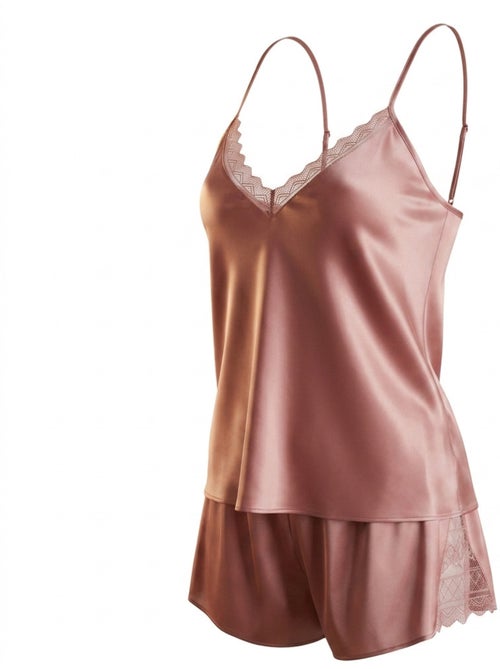 OZABI Pyjama Femme Satiné Débardeur Dentelle Col V Toucher Soie - Kiabi OZABI Pyjama Femme Satiné Débardeur Dentelle Col V Toucher Soie - Kiabi