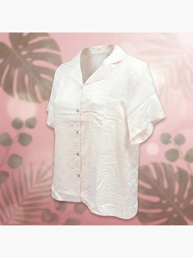 Ozabi pyjama femme short satiné boutonné motif zèbre toucher soie Beige - Kiabi