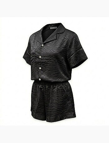 Ozabi pyjama femme short satiné boutonné motif zèbre toucher soie