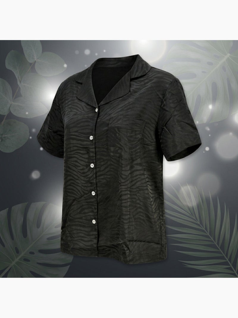 Ozabi pyjama femme short satiné boutonné motif zèbre toucher soie Noir - Kiabi