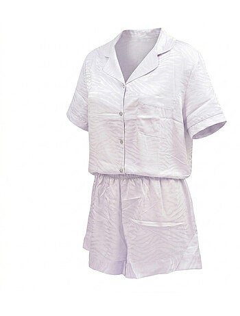Ozabi pyjama femme short satiné boutonné motif zèbre toucher soie