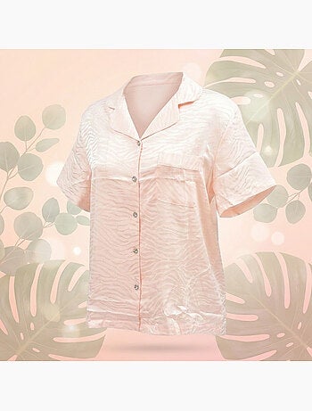Ozabi pyjama femme short satiné boutonné motif zèbre toucher soie