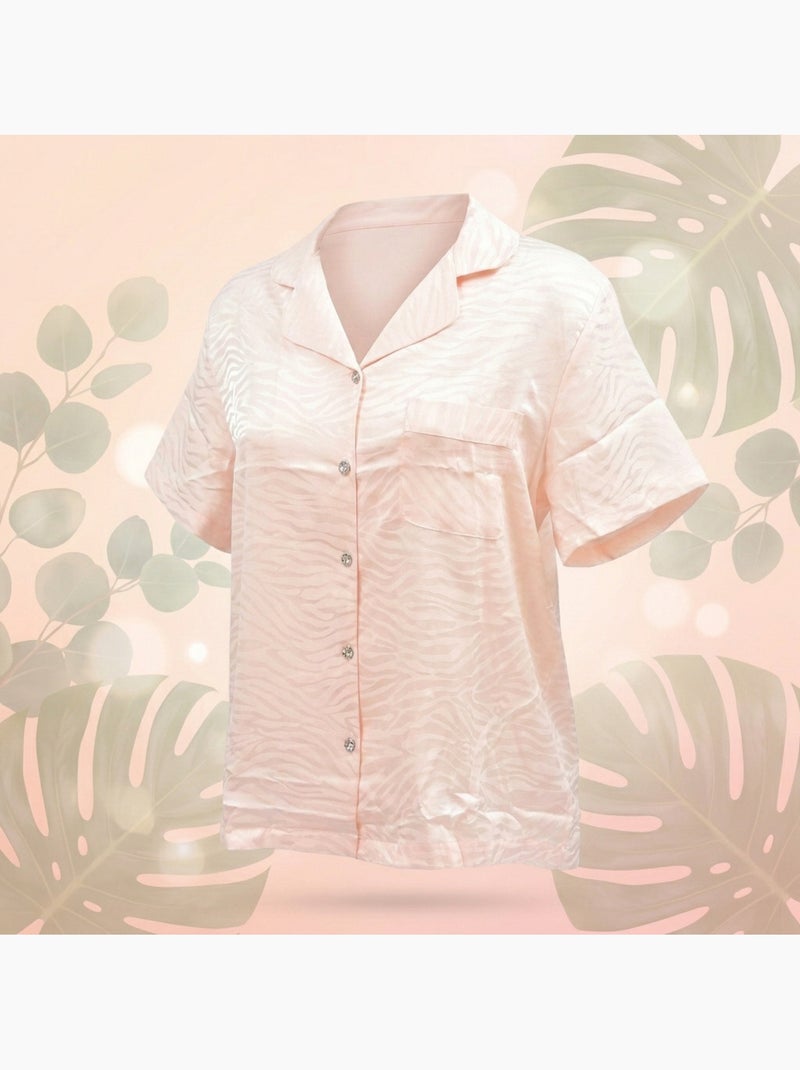 Ozabi pyjama femme short satiné boutonné motif zèbre toucher soie Rose - Kiabi