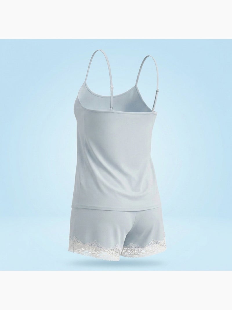 OZABI Pyjama Femme Viscose Débardeur Col V Dentelle Toucher Doux Bleu - Kiabi