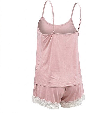 OZABI Pyjama Femme Viscose Débardeur Col V Dentelle Toucher Doux
