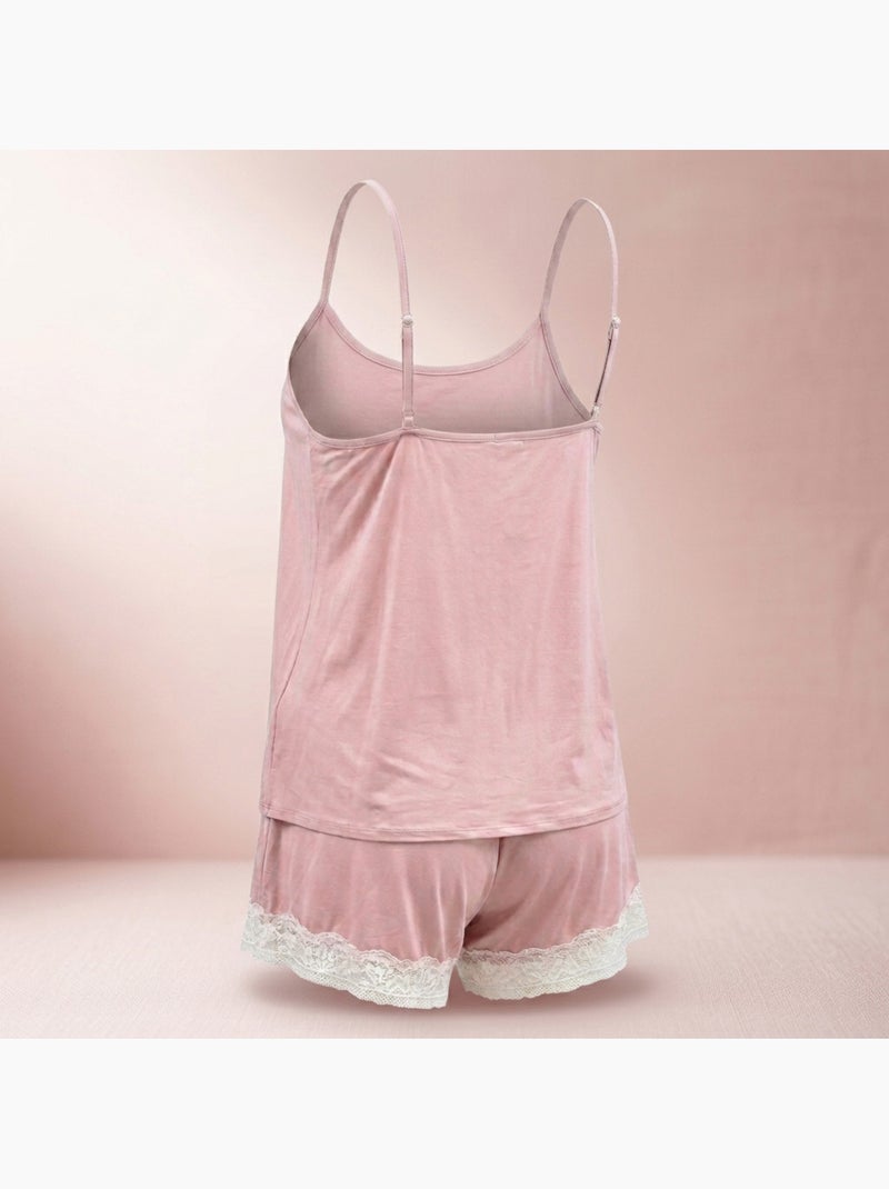 OZABI Pyjama Femme Viscose Débardeur Col V Dentelle Toucher Doux Parme - Kiabi