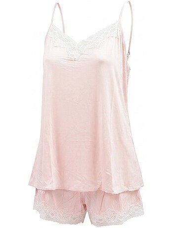 OZABI Pyjama Femme Viscose Débardeur Col V Dentelle Toucher Doux